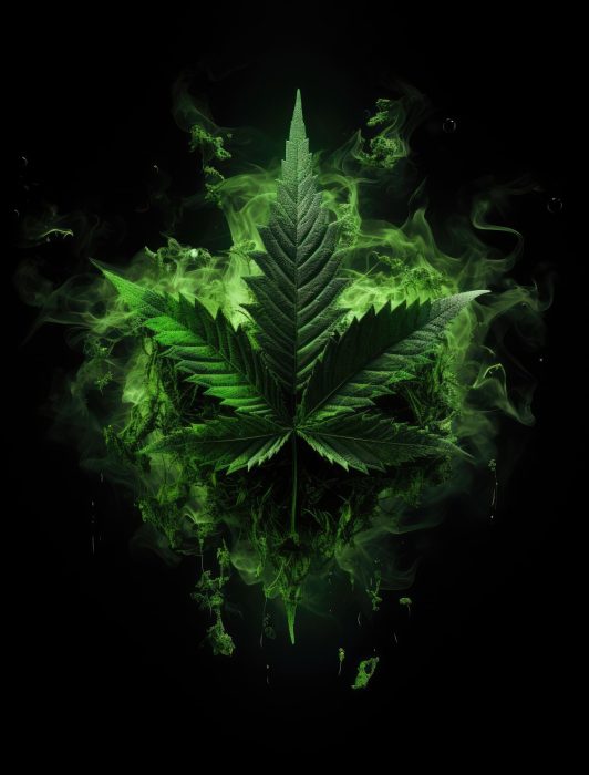 Fresh vibrant green marijuana leaves